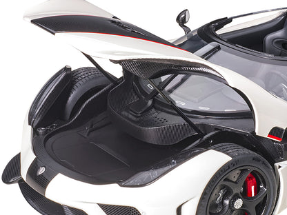 Koenigsegg Regera White with Black Carbon and Red Stripes 1/18  Model Car by Autoart-DiecastModeler.com