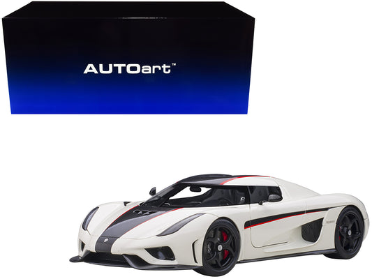 Koenigsegg Regera White with Black Carbon and Red Stripes 1/18  Model Car by Autoart-DiecastModeler.com