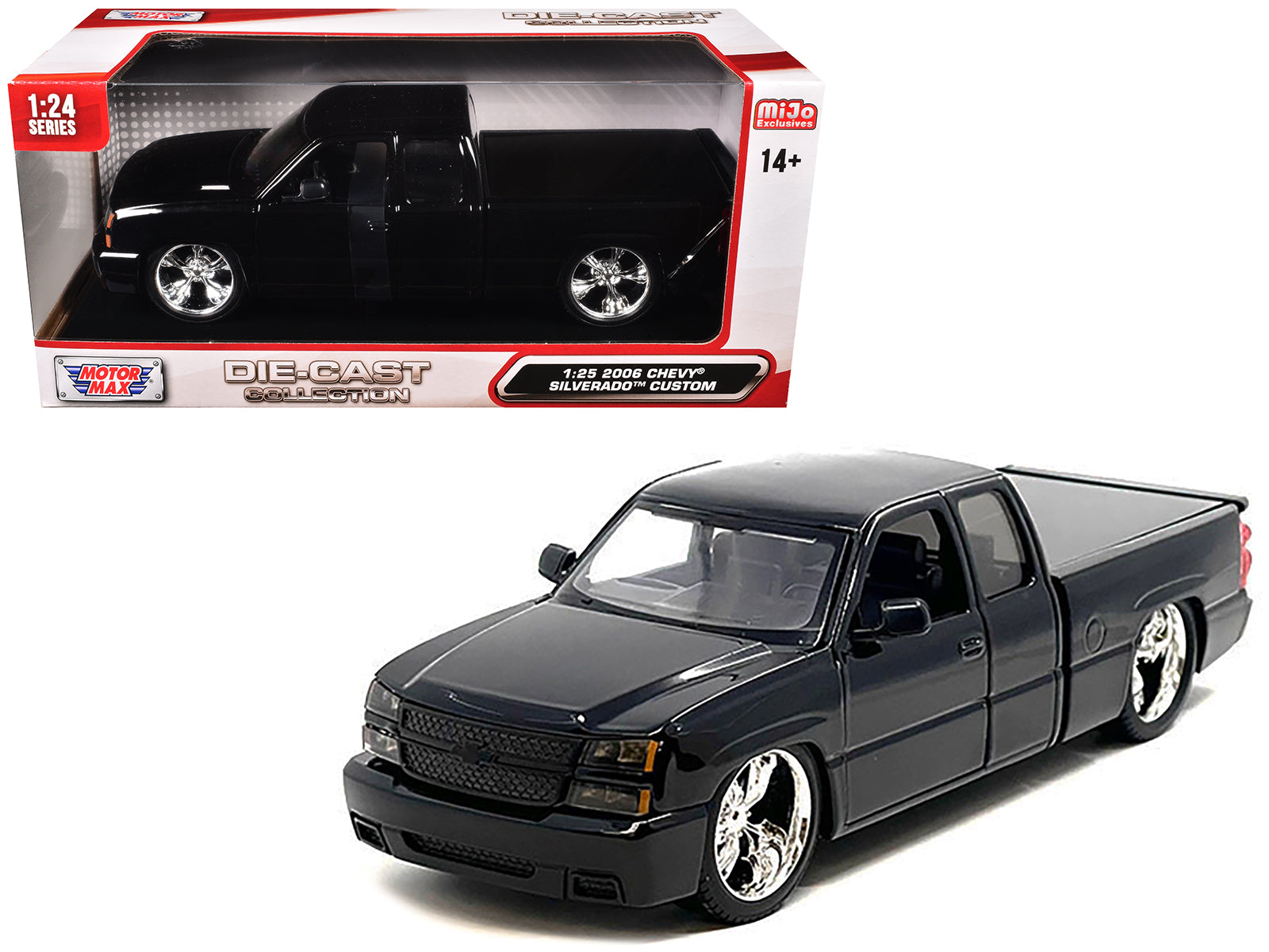 2006 Chevrolet Silverado Custom Pickup Truck Black "Die-Cast Collection" Series 1/25 Diecast Model Car by Motormax-DiecastModeler.com