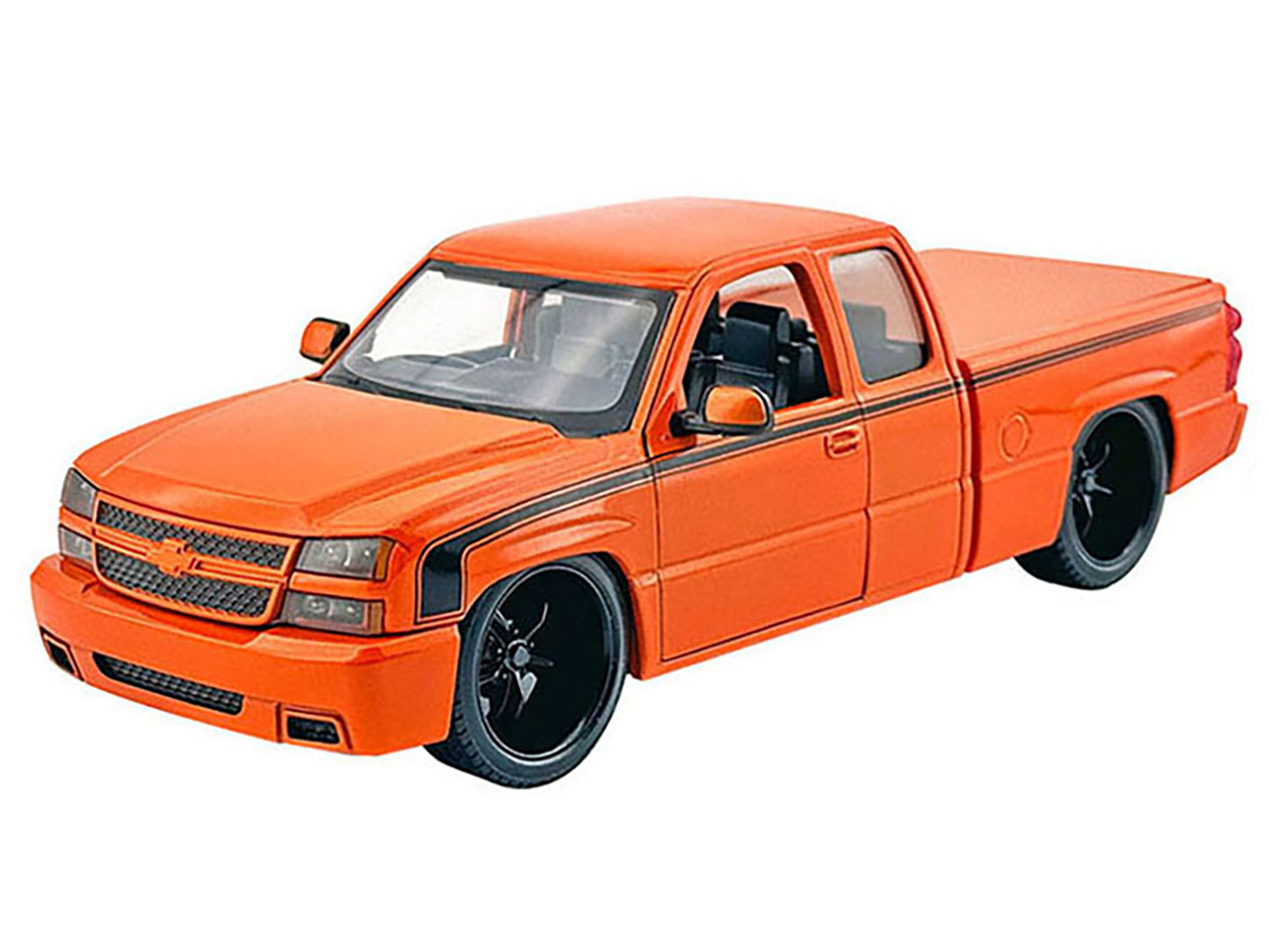 2006 Chevrolet Silverado Custom Pickup Truck Orange Metallic with Black Stripes "Die-Cast Collection" Series 1/25 Diecast Model Car by Motormax-DiecastModeler.com