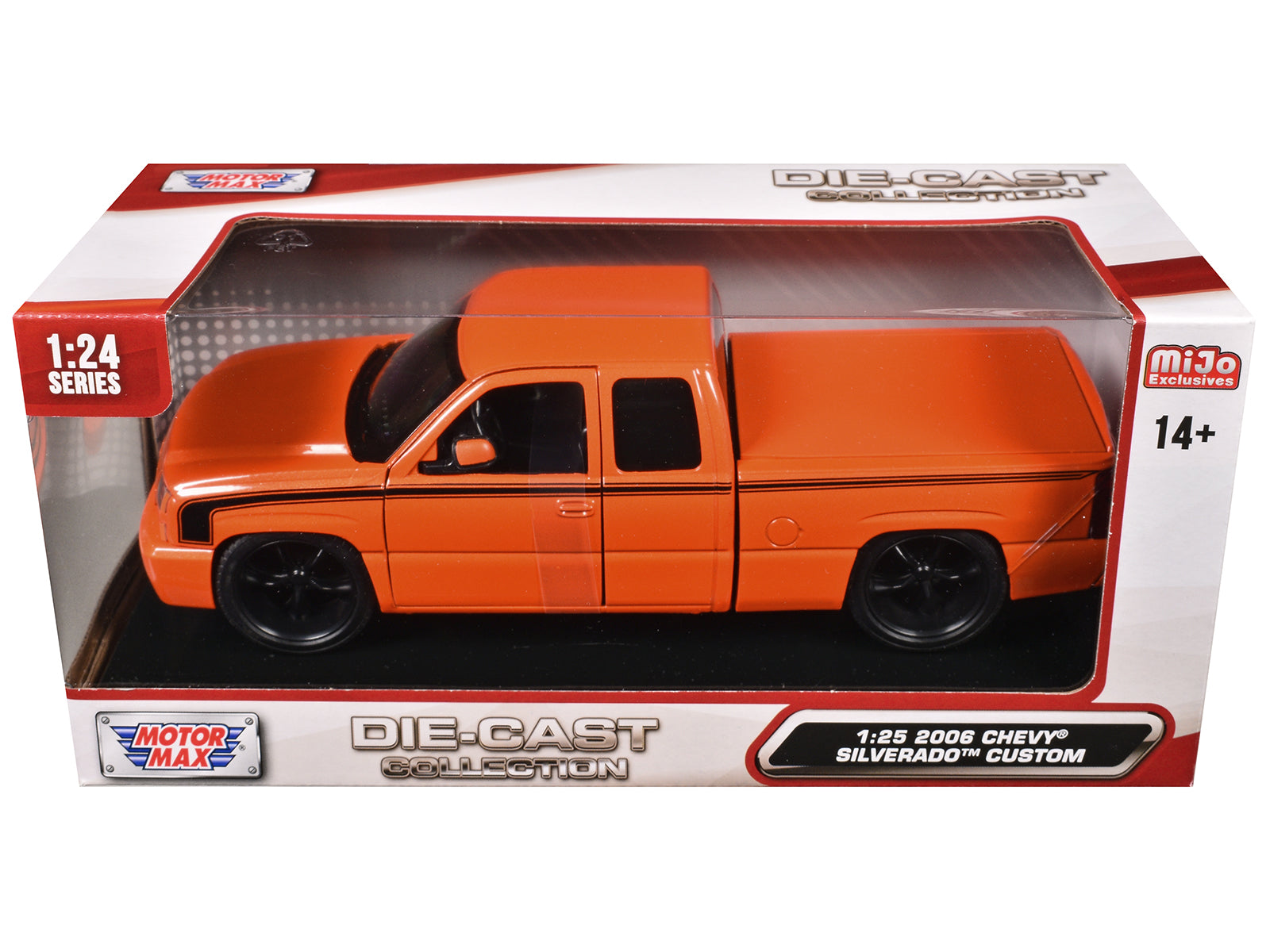 2006 Chevrolet Silverado Custom Pickup Truck Orange Metallic with Black Stripes "Die-Cast Collection" Series 1/25 Diecast Model Car by Motormax-DiecastModeler.com