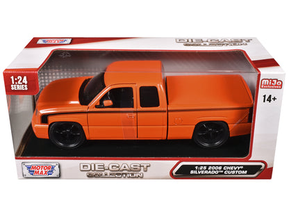 2006 Chevrolet Silverado Custom Pickup Truck Orange Metallic with Black Stripes "Die-Cast Collection" Series 1/25 Diecast Model Car by Motormax-DiecastModeler.com