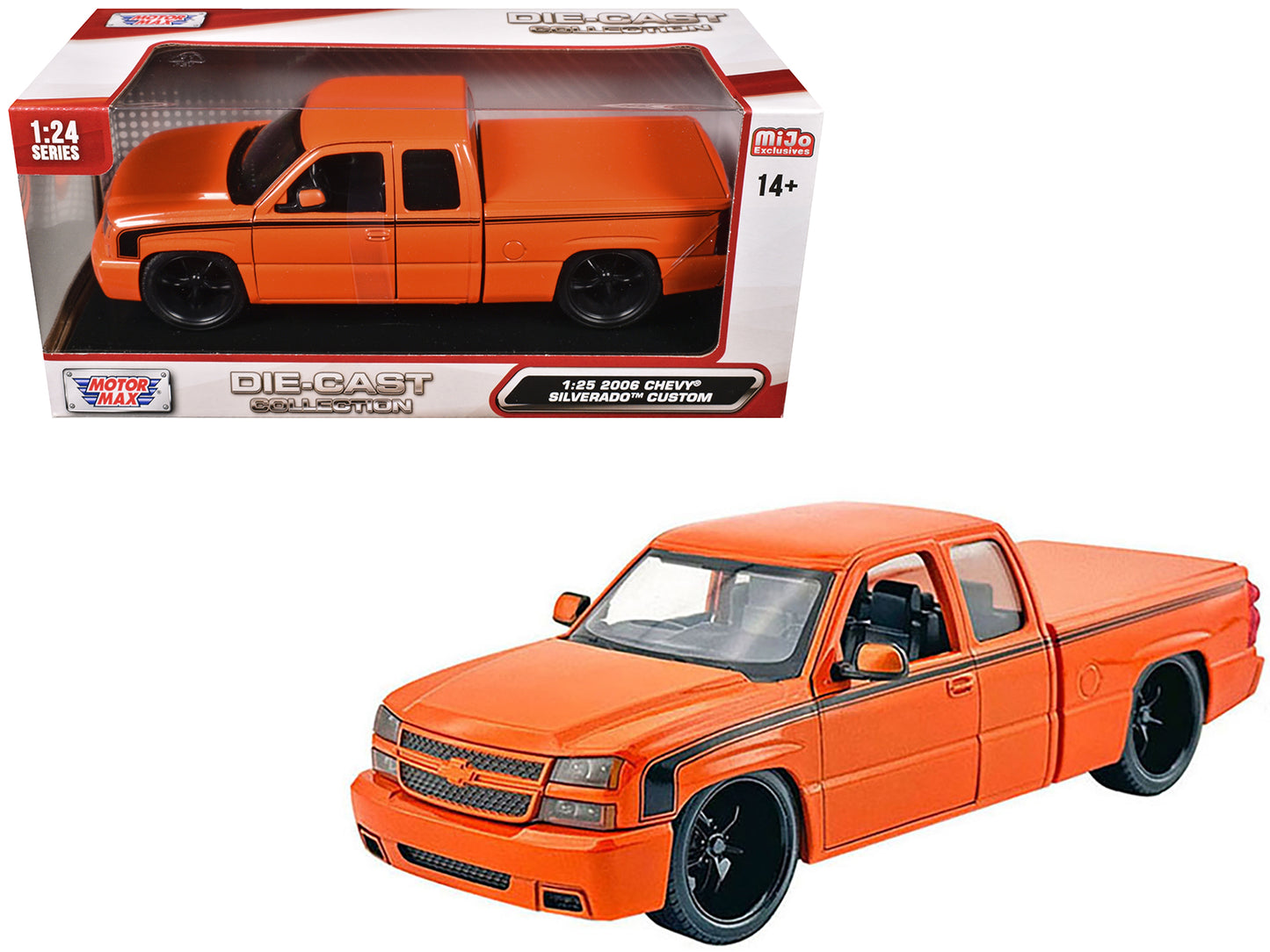 2006 Chevrolet Silverado Custom Pickup Truck Orange Metallic with Black Stripes "Die-Cast Collection" Series 1/25 Diecast Model Car by Motormax-DiecastModeler.com