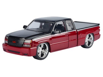 2006 Chevrolet Silverado Custom Pickup Truck Red Metallic and Black with Silver Stripes "Die-Cast Collection" Series 1/25 Diecast Model Car by Motormax-DiecastModeler.com