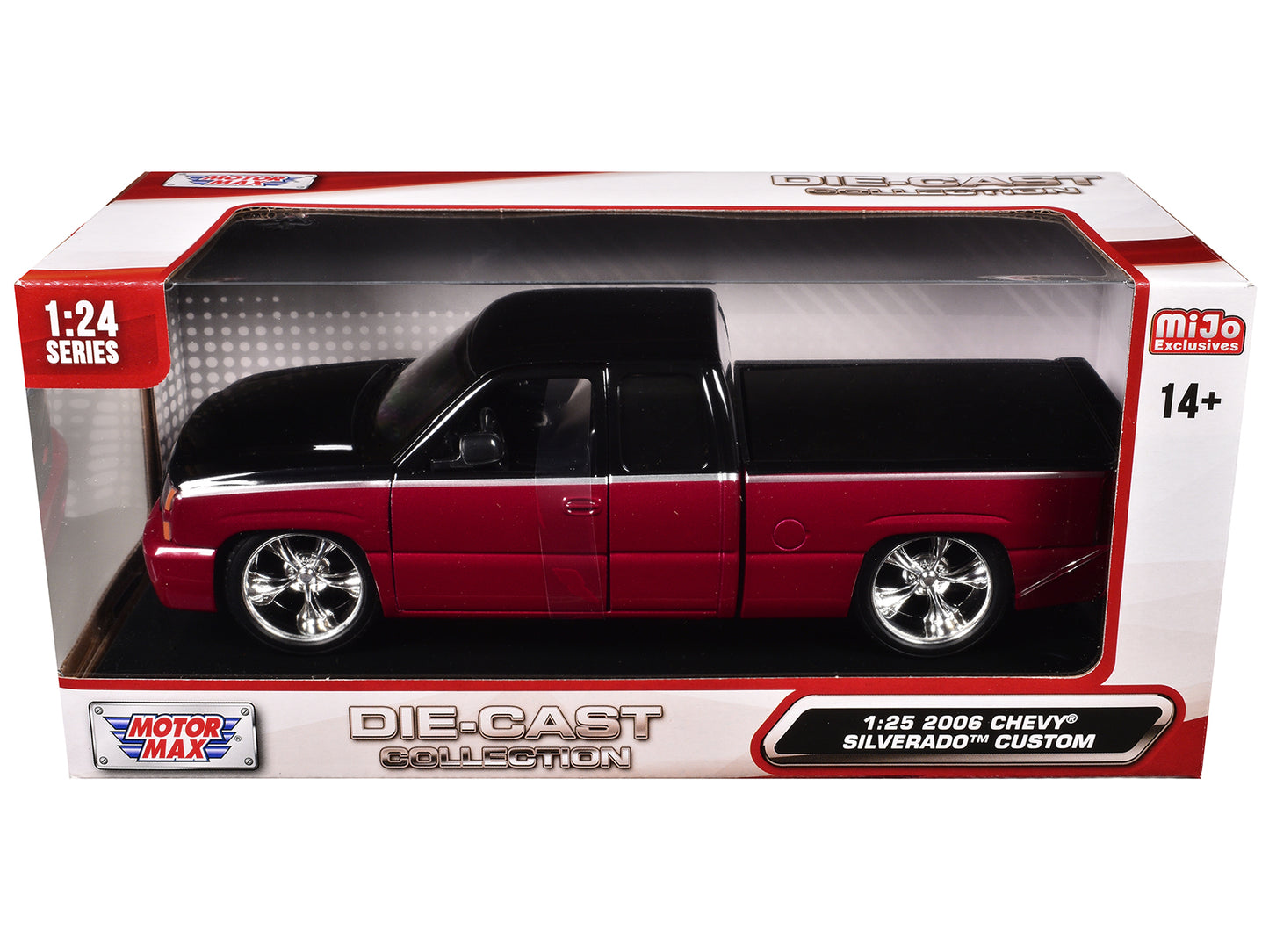 2006 Chevrolet Silverado Custom Pickup Truck Red Metallic and Black with Silver Stripes "Die-Cast Collection" Series 1/25 Diecast Model Car by Motormax-DiecastModeler.com