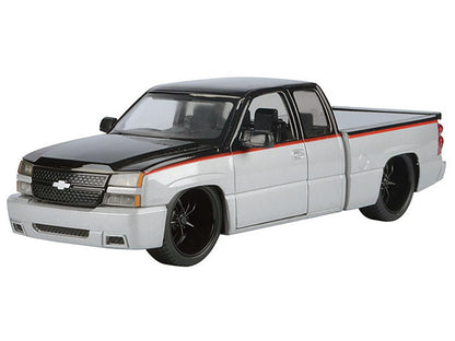 2006 Chevrolet Silverado Custom Pickup Truck Silver Metallic and Black with Red Stripes "Die-Cast Collection" Series 1/25 Diecast Model Car by Motormax-DiecastModeler.com