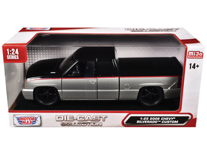 2006 Chevrolet Silverado Custom Pickup Truck Silver Metallic and Black with Red Stripes "Die-Cast Collection" Series 1/25 Diecast Model Car by Motormax-DiecastModeler.com