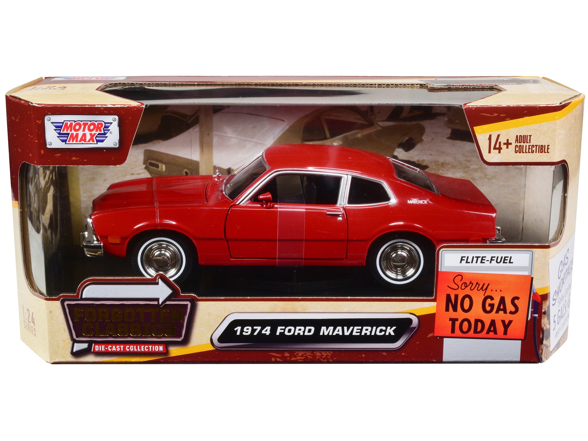 1974 Ford Maverick Red "Forgotten Classics" Series 1/24 Diecast Model Car by Motormax-DiecastModeler.com