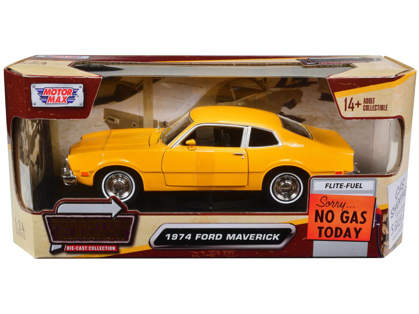 1974 Ford Maverick Yellow "Forgotten Classics" 1/24 Diecast Model Car by Motormax-DiecastModeler.com