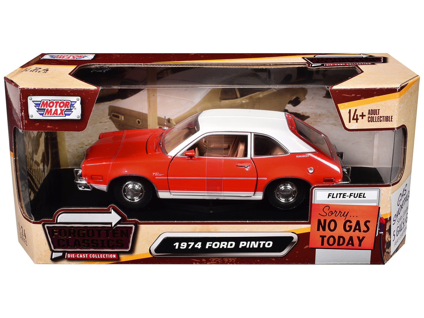 1974 Ford Pinto Orange with White Top "Forgotten Classics" Series 1/24 Diecast Model Car by Motormax
