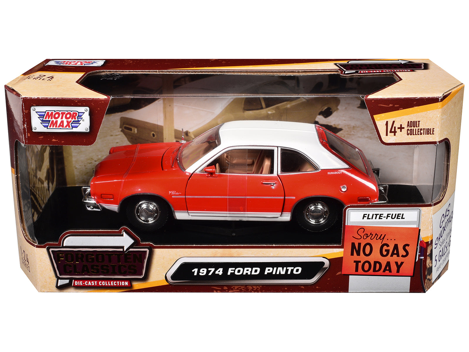 1974 Ford Pinto Orange with White Top "Forgotten Classics" Series 1/24 Diecast Model Car by Motormax-DiecastModeler.com