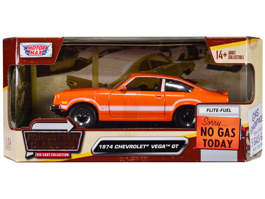 1974 Chevrolet Vega GT Orange Metallic with White Stripes "Forgotten Classics" Series 1/24 Diecast Model Car by Motormax-DiecastModeler.com