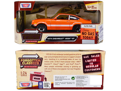 1974 Chevrolet Vega GT Orange Metallic with White Stripes "Forgotten Classics" Series 1/24 Diecast Model Car by Motormax-DiecastModeler.com