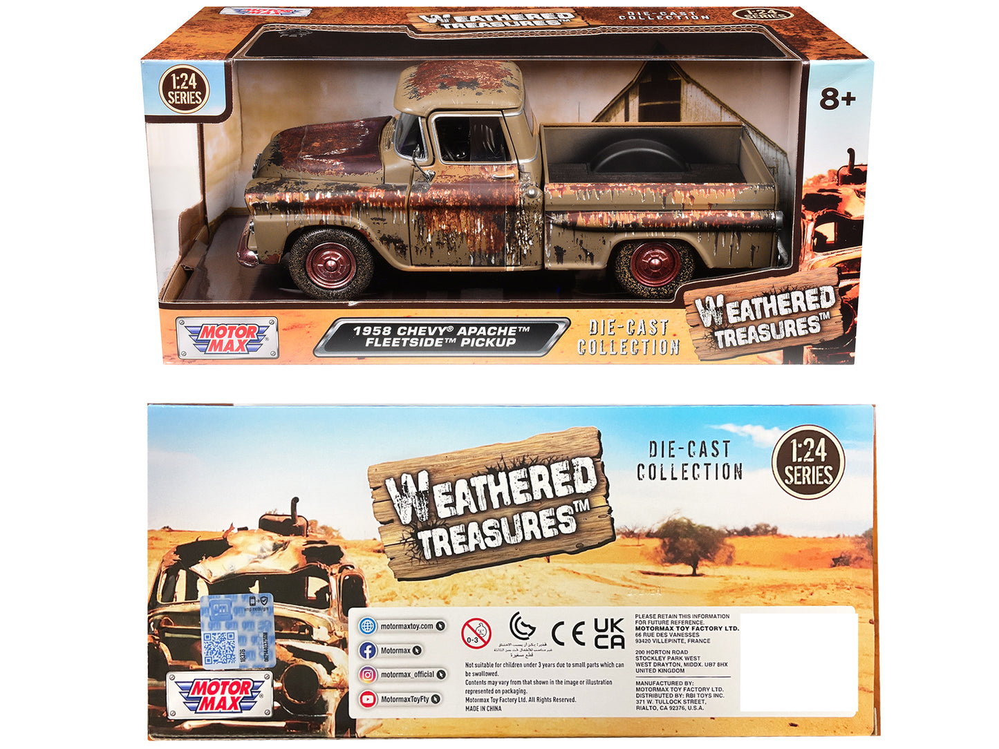 1958 Chevrolet Apache Fleetside Pickup Brown (Rusted) "Weathered Treasures" Series 1/24 Diecast Model Car by Motormax