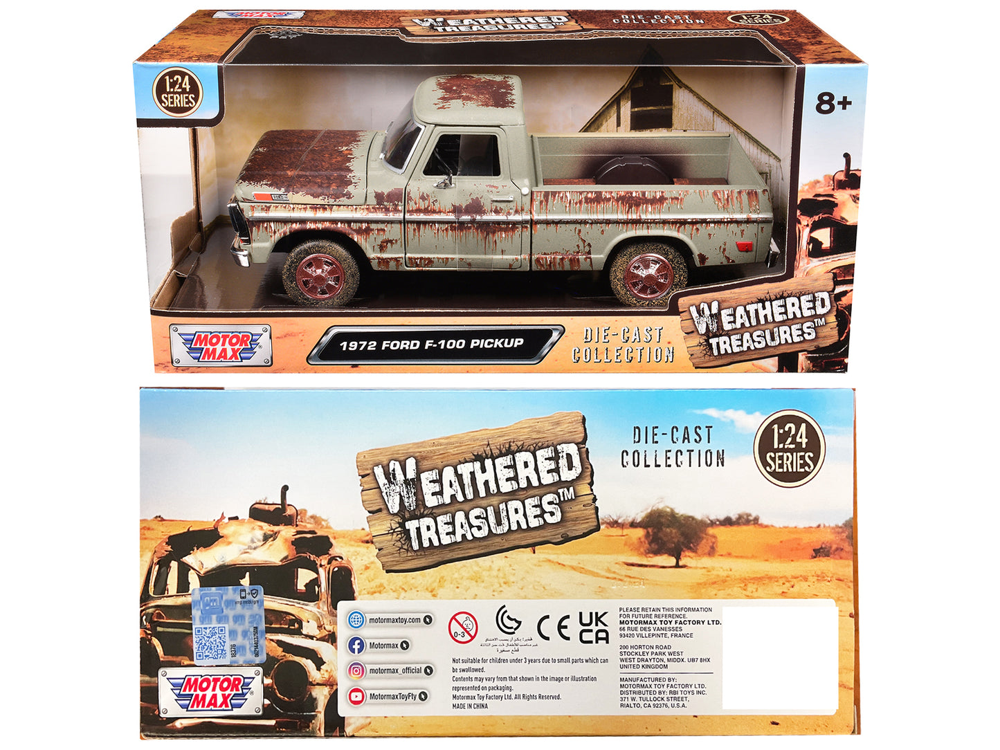1972 Ford F-100 Pickup Truck Beige (Rusted) "Weathered Treasures" Series 1/24 Diecast Model Car by Motormax