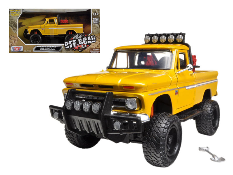 1966 Chevrolet C10 Fleetside Pickup Truck Off Road Yellow 1/24 Diecast Model by Motormax-DiecastModeler.com