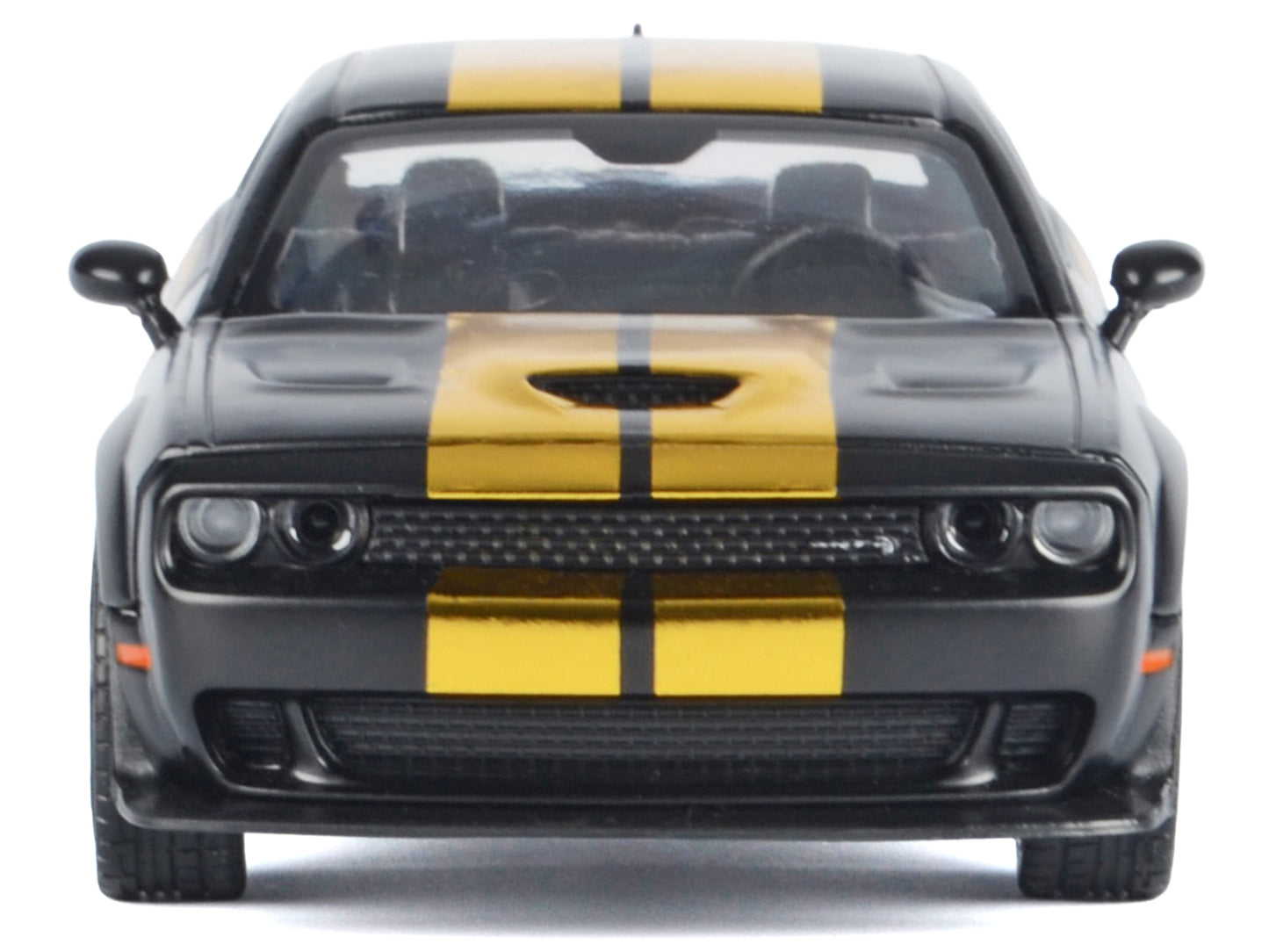 2018 Dodge Challenger SRT Hellcat Widebody Matt Black with Gold Stripes and Graphics "Midnight Eclipse" Series 1/24 Diecast Model Car by Motormax
