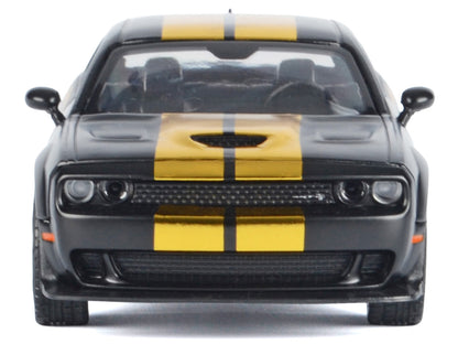 2018 Dodge Challenger SRT Hellcat Widebody Matt Black with Gold Stripes and Graphics "Midnight Eclipse" Series 1/24 Diecast Model Car by Motormax