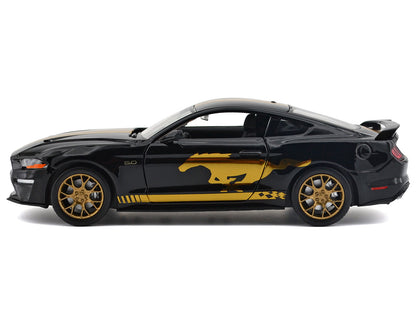2018 Ford Mustang GT 5.0 Black with Gold Stripes and Graphics "Midnight Eclipse" Series 1/24 Diecast Model Car by Motormax