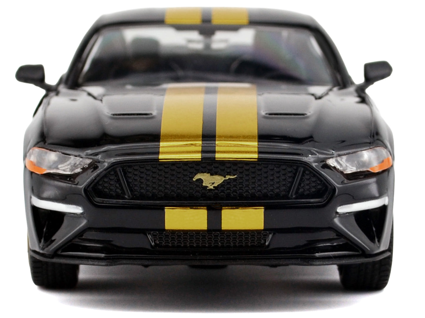 2018 Ford Mustang GT 5.0 Black with Gold Stripes and Graphics "Midnight Eclipse" Series 1/24 Diecast Model Car by Motormax