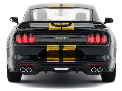 2018 Ford Mustang GT 5.0 Black with Gold Stripes and Graphics "Midnight Eclipse" Series 1/24 Diecast Model Car by Motormax
