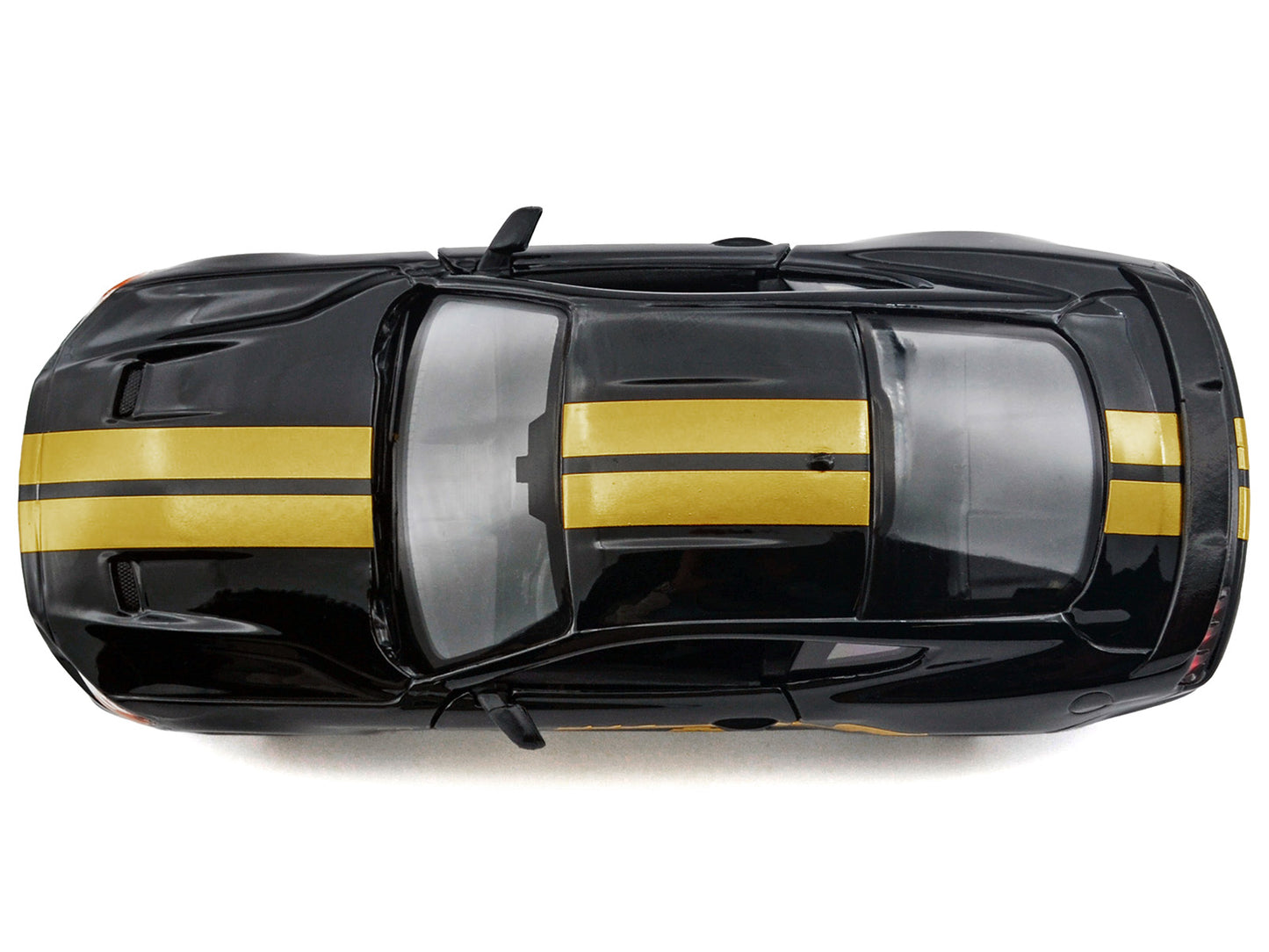2018 Ford Mustang GT 5.0 Black with Gold Stripes and Graphics "Midnight Eclipse" Series 1/24 Diecast Model Car by Motormax