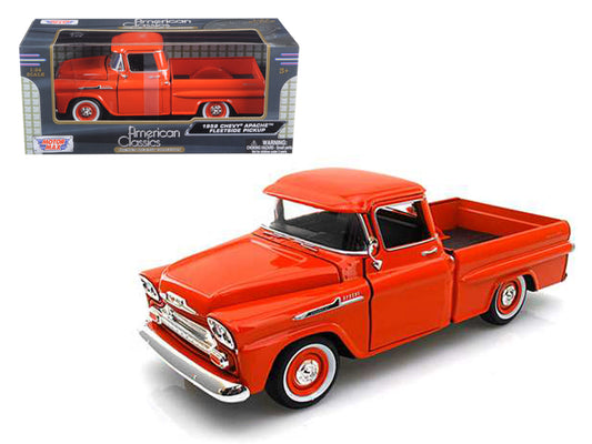 1958 Chevrolet Apache Fleetside Pickup Truck Orange 1/24 Diecast Model Car by Motormax-DiecastModeler.com