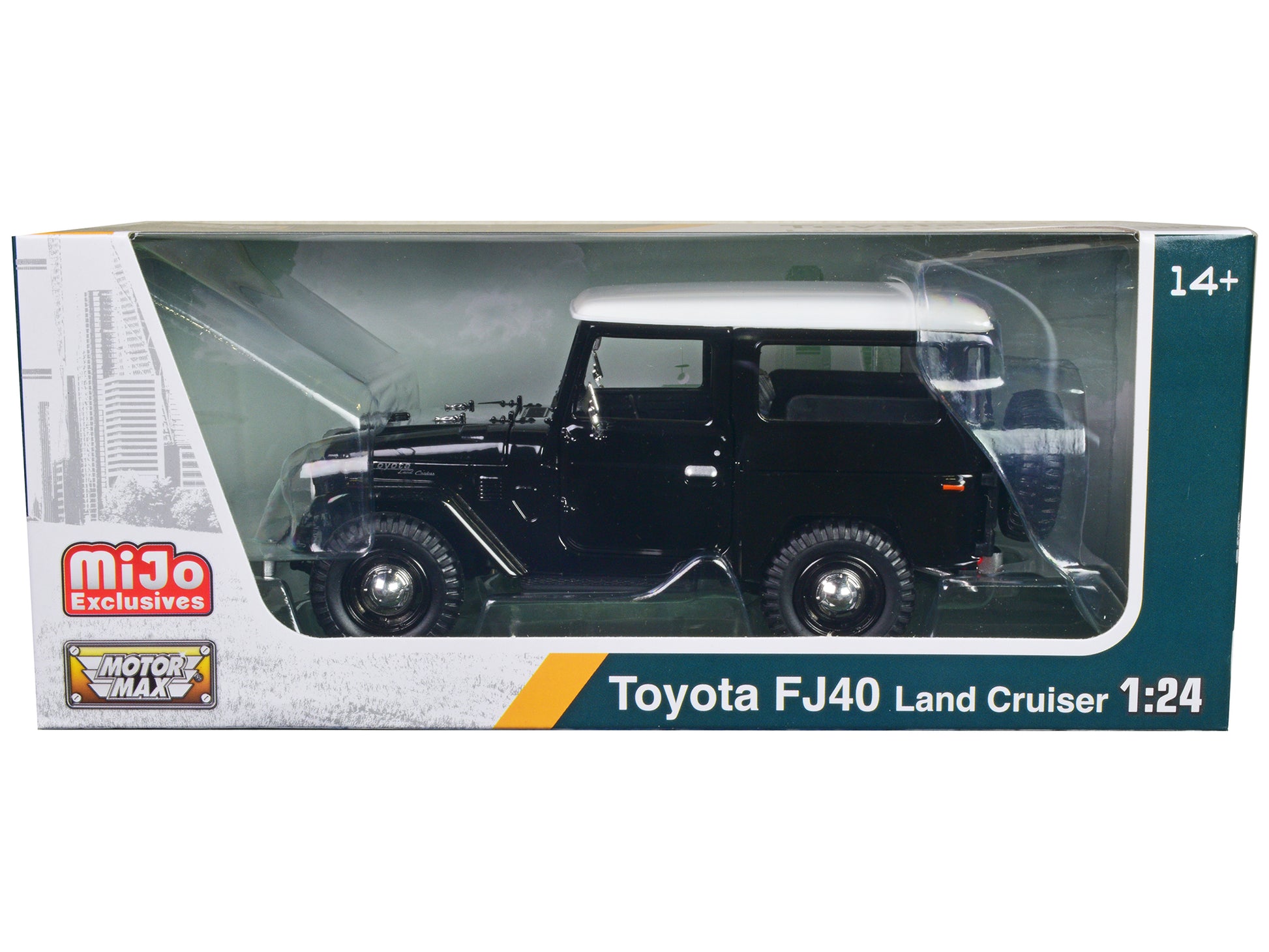 Toyota FJ40 Land Cruiser Black with White Top 1/24 Diecast Model Car by Motormax-DiecastModeler.com