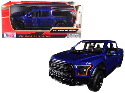 2017 Ford F-150 Raptor Pickup Truck Blue with Black Wheels 1/27 Diecast Model Car by Motormax-DiecastModeler.com