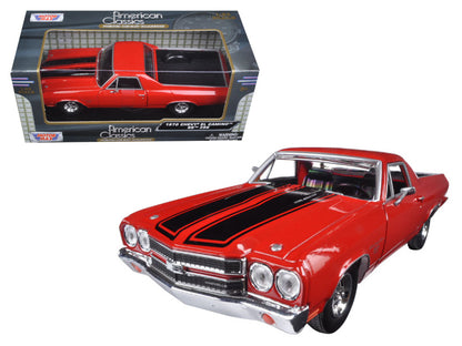 1970 Chevrolet El Camino SS 396 Red with Black Stripes 1/24 Diecast Model Car by Motormax-DiecastModeler.com