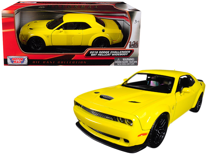 2018 Dodge Challenger SRT Hellcat Widebody Yellow 1/24 Diecast Model Car by Motormax-DiecastModeler.com