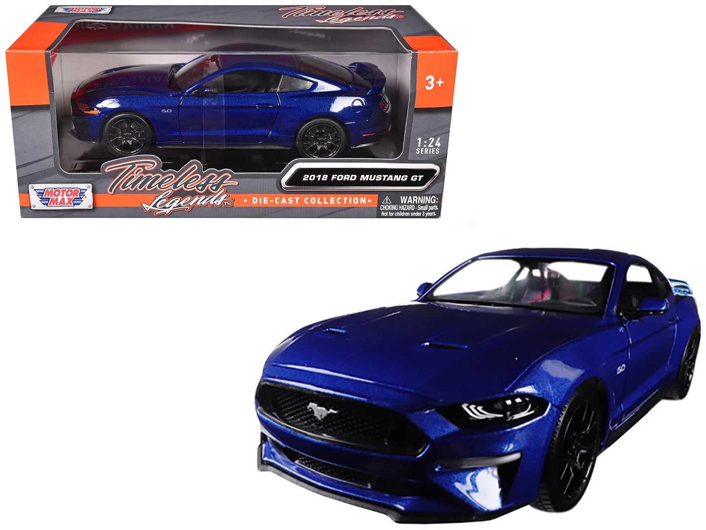 2018 Ford Mustang GT 5.0 Blue with Black Wheels 1/24 Diecast Model Car by Motormax