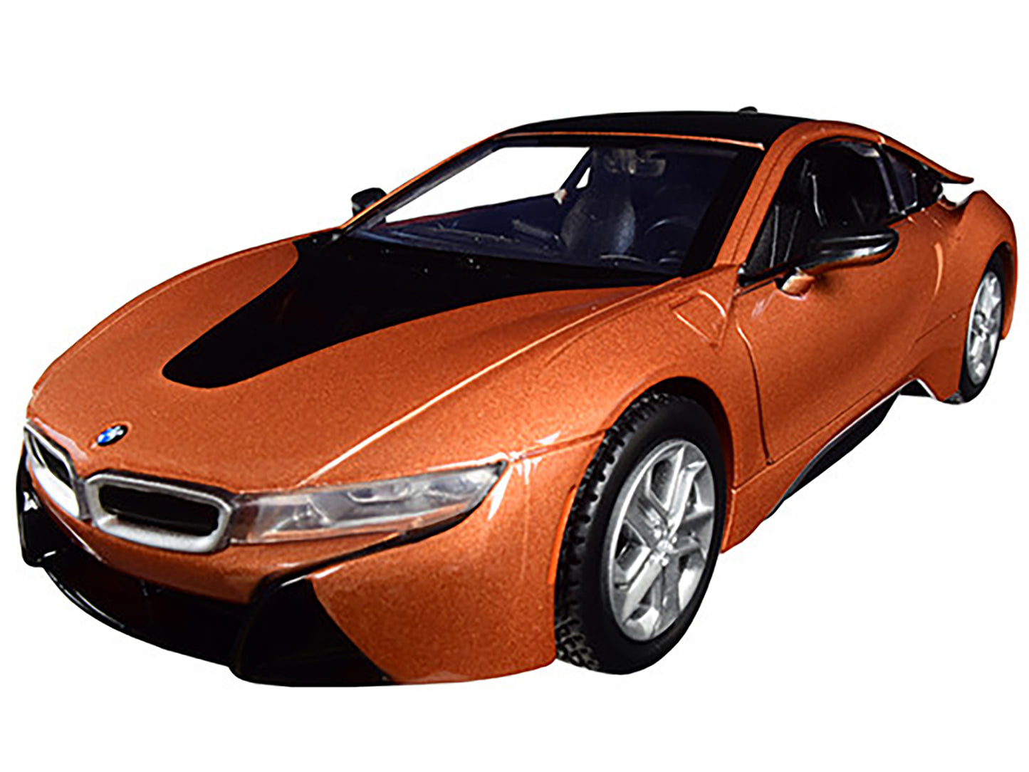 2018 BMW i8 Coupe Metallic Orange with Black Top 1/24 Diecast Model Car by Motormax-DiecastModeler.com
