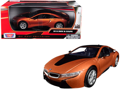 2018 BMW i8 Coupe Metallic Orange with Black Top 1/24 Diecast Model Car by Motormax-DiecastModeler.com