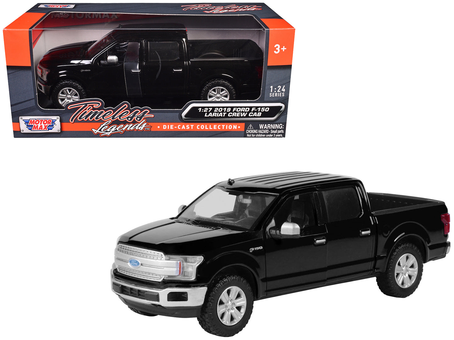 2019 Ford F-150 Lariat Crew Cab Pickup Truck Black 1/27 Diecast Model Car by Motormax