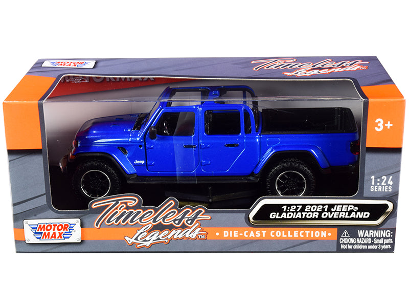 2021 Jeep Gladiator Overland (Open Top) Pickup Truck Blue Metallic 1/24-1/27 Diecast Model Car by Motormax-DiecastModeler.com