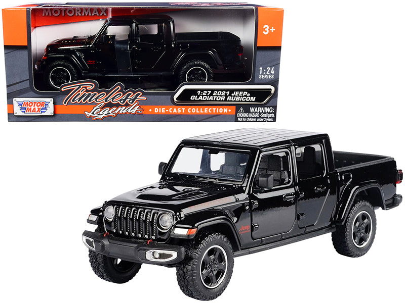2021 Jeep Gladiator Rubicon (Closed Top) Pickup Truck Black 1/24-1/27 Diecast Model Car by Motormax-DiecastModeler.com