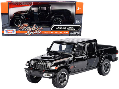 2021 Jeep Gladiator Rubicon (Closed Top) Pickup Truck Black 1/24-1/27 Diecast Model Car by Motormax-DiecastModeler.com