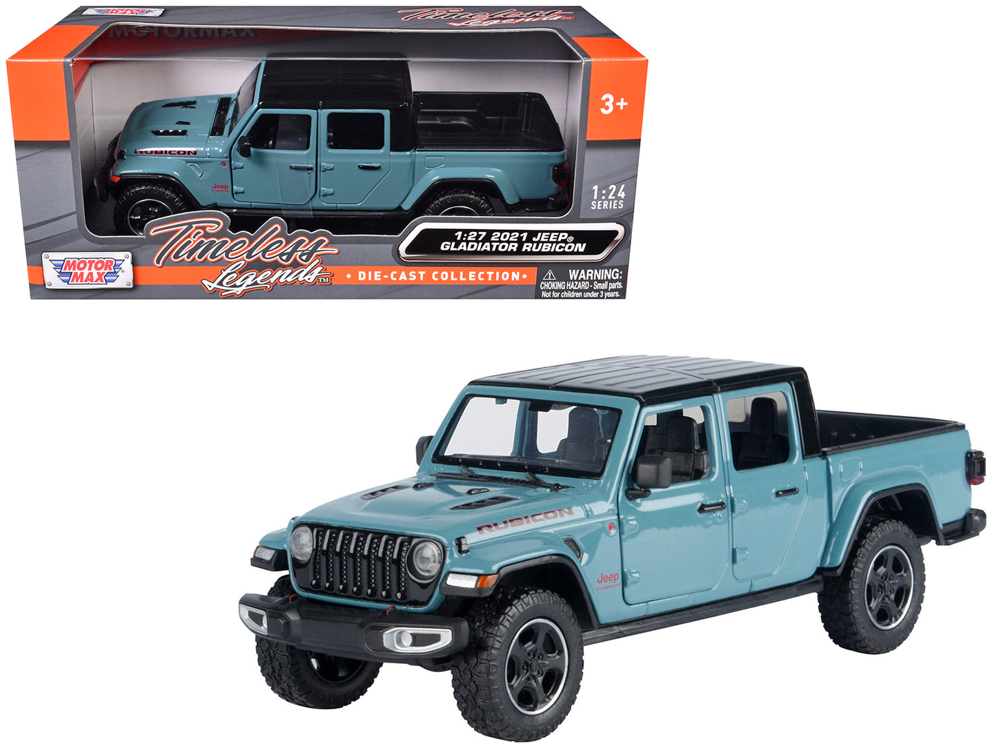 2021 Jeep Gladiator Rubicon (Closed Top) Pickup Truck Blue with Black Top 1/27 Diecast Model Car by Motormax-DiecastModeler.com