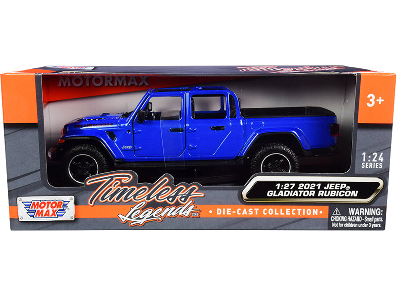 2021 Jeep Gladiator Rubicon (Open Top) Pickup Truck Blue 1/24-1/27 Diecast Model Car by Motormax-DiecastModeler.com