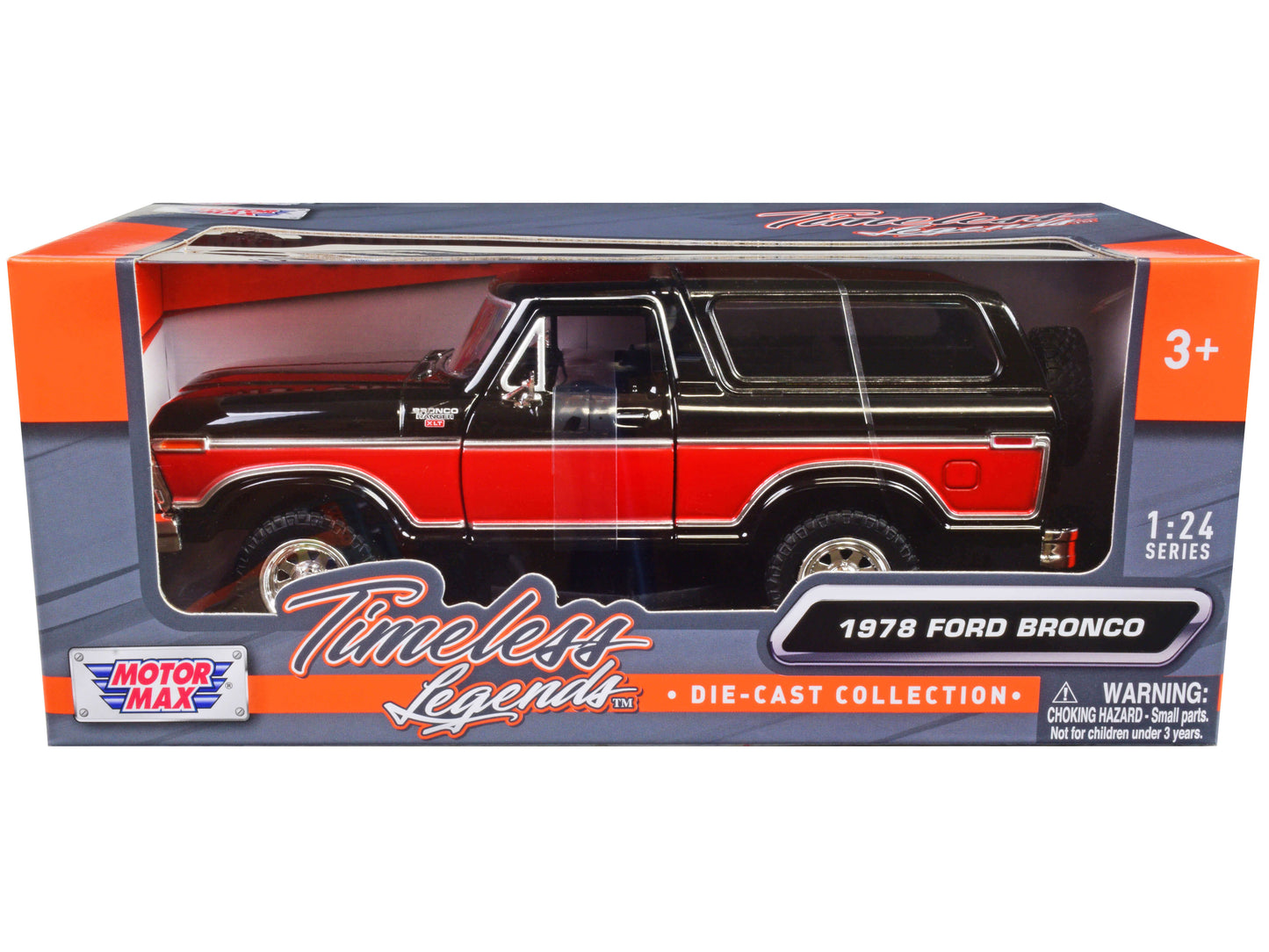 1978 Ford Bronco Ranger XLT with Spare Tire Black and Red "Timeless Legends" Series 1/24 Diecast Model Car by Motormax-DiecastModeler.com