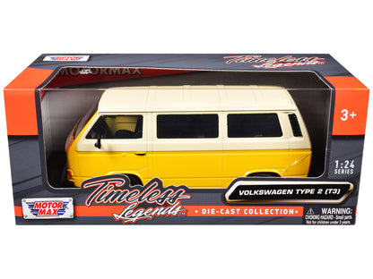 Volkswagen Type 2 (T3) Van Yellow and Beige "Timeless Legends" Series 1/24 Diecast Model Car by Motormax-DiecastModeler.com