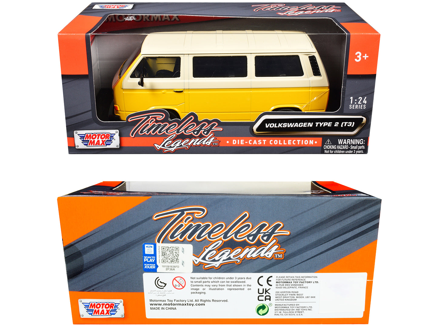 Volkswagen Type 2 (T3) Van Yellow and Beige "Timeless Legends" Series 1/24 Diecast Model Car by Motormax