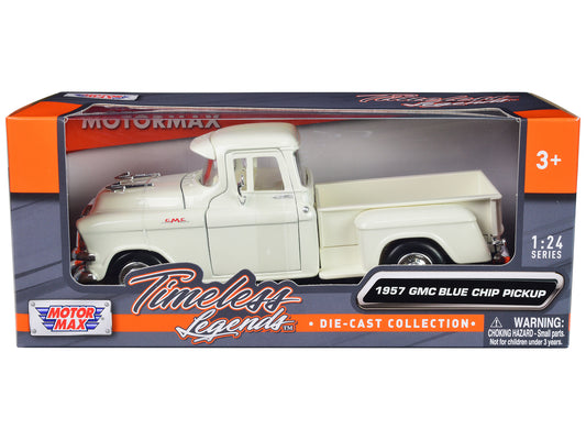 1957 GMC Blue Chip Pickup Truck White "Timeless Legends" Series 1/24 Diecast Model Car by Motormax-DiecastModeler.com
