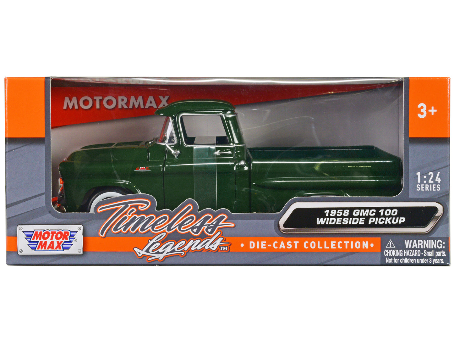1958 GMC 100 Wideside Pickup Truck Green "Timeless Legends" Series 1/24 Diecast Model Car by Motormax-DiecastModeler.com