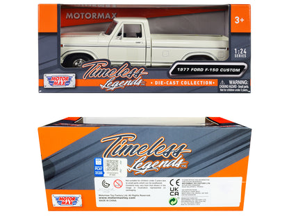1977 Ford F-150 Custom Pickup Truck White "Timeless Legends" Series 1/24 Diecast Model Car by Motormax-DiecastModeler.com