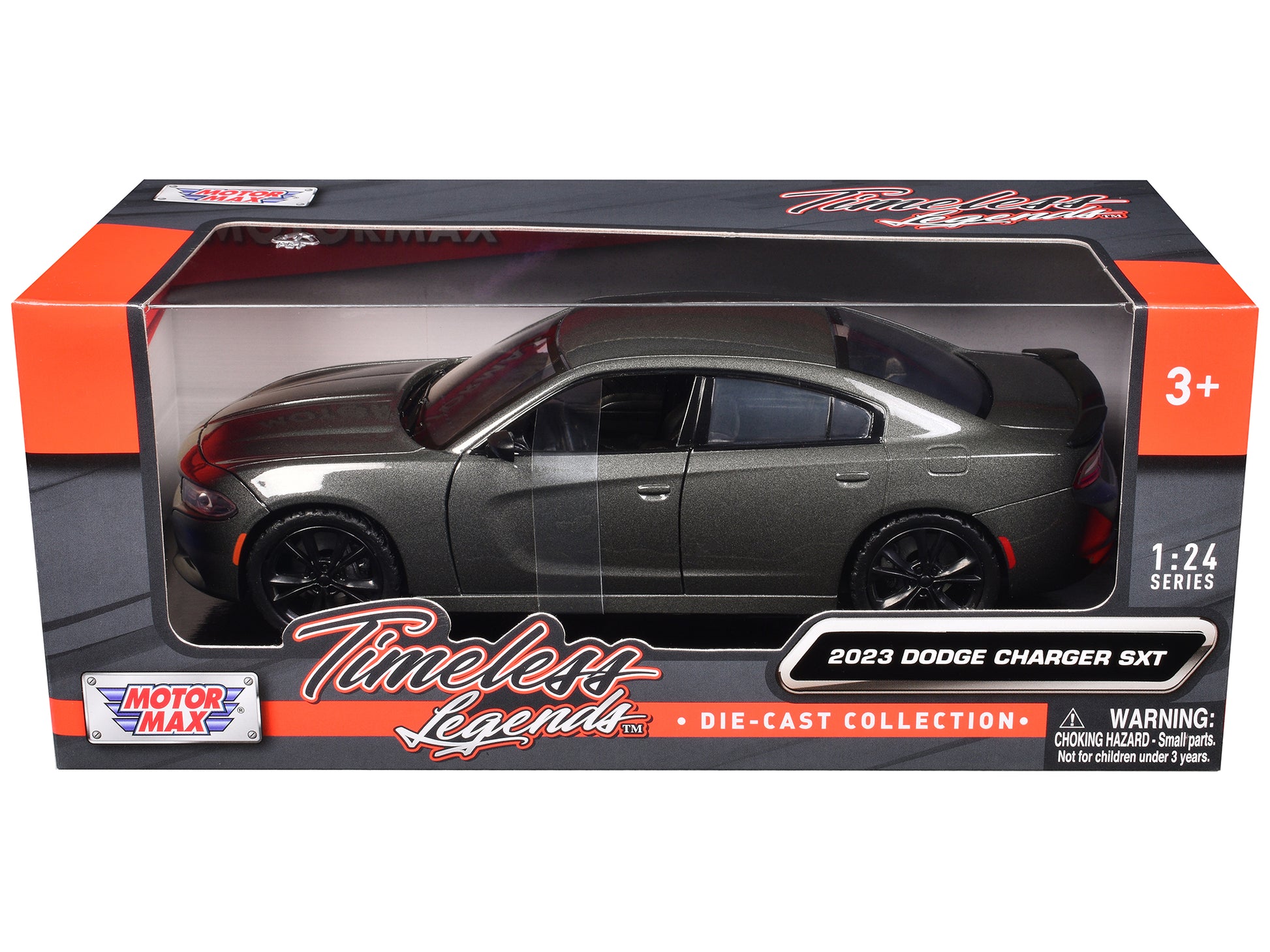 2023 Dodge Charger SXT Gray Metallic "Timeless Legends" Series 1/24 Diecast Model Car by Motormax-DiecastModeler.com