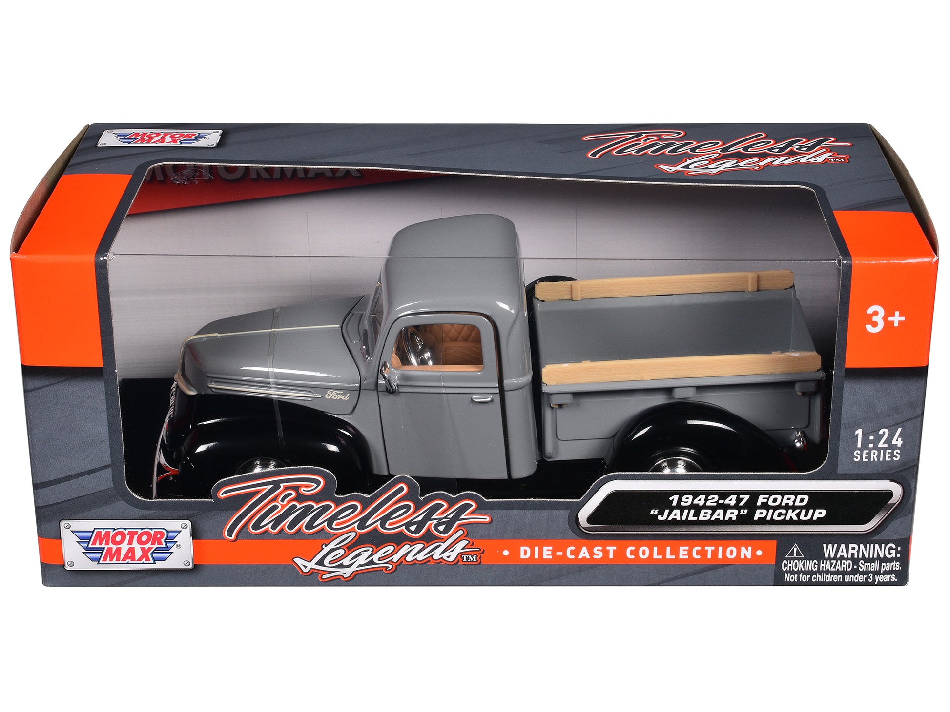 1942-47 Ford "Jailbar" Pickup Truck Gray and Black "Timeless Legends" Series 1/24 Diecast Model Car by Motormax-DiecastModeler.com