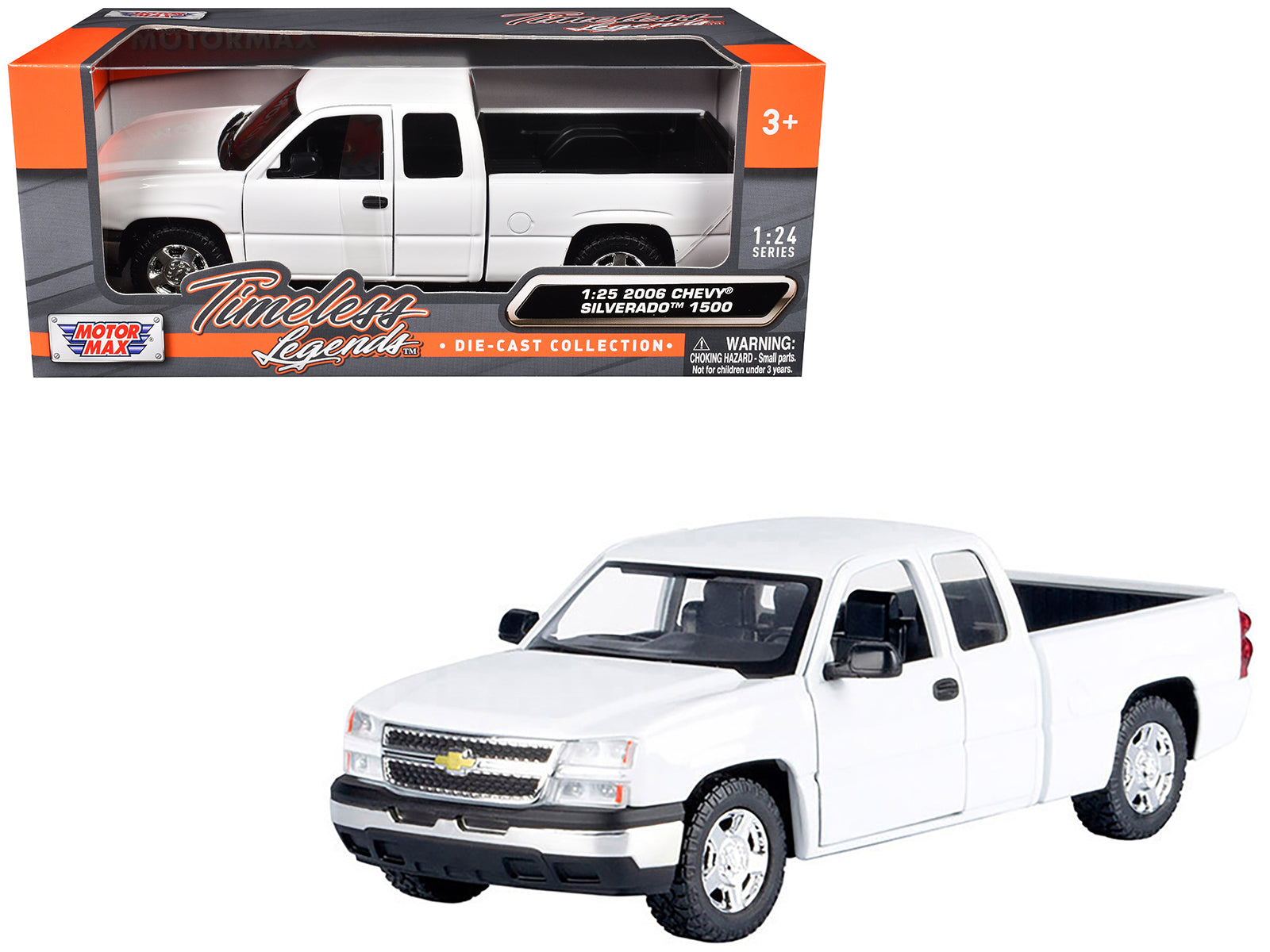 2006 Chevrolet Silverado 1500 Pickup Truck White "Timeless Legends" Series 1/25 Diecast Model Car by Motormax-DiecastModeler.com