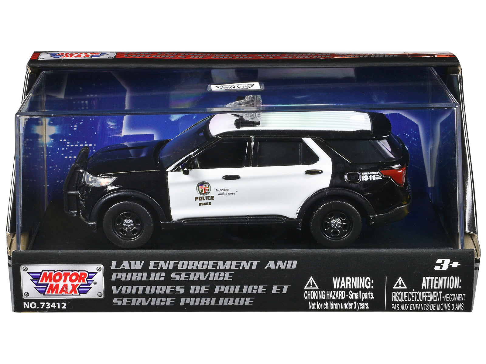 2022 Ford Police Interceptor Utility "LAPD (Los Angeles Police Department)" Black and White "Law Enforcement and Public Service" Series 1/43 Diecast Model Car by Motormax-DiecastModeler.com